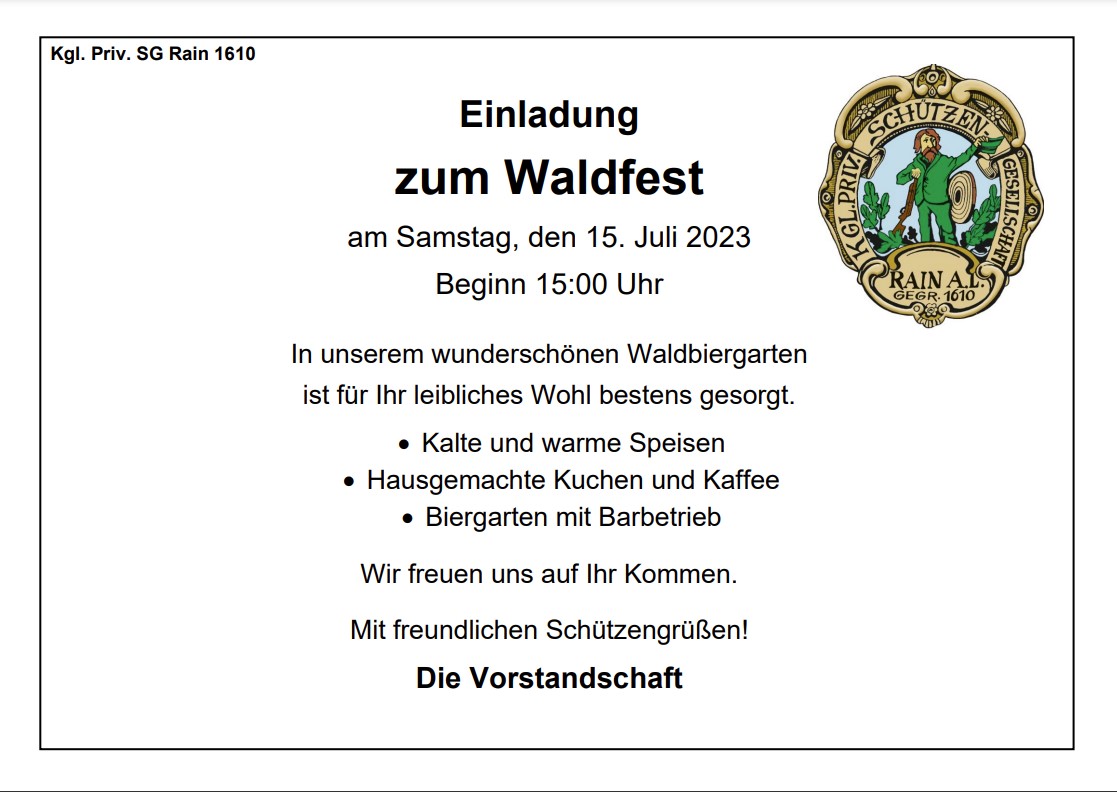 Einladung Waldfest 2023